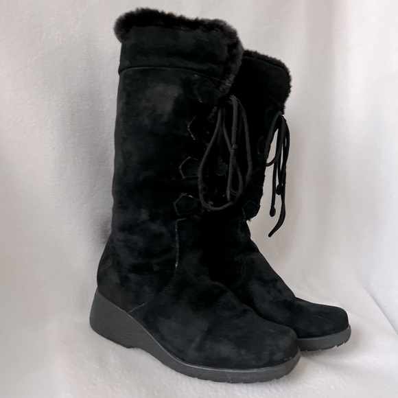 Khombu Size 9 Black Suede Lace Up Winter Boot with Faux Fur Lining. - Picture 2 of 16